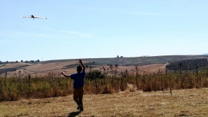 Antonio releasing a fixed wing drone at Tarquinia