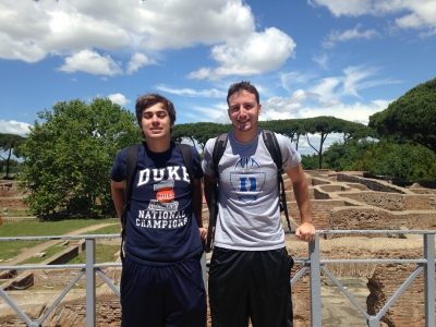 George Mellgard and Jacob Weiss conducting research on Roman burial practices in Ostia 