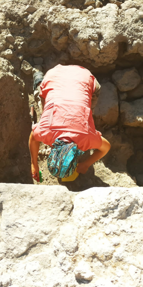 Dani excavating in a particularly interesting but challenging area of Vulci