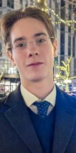 white male with a city background